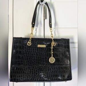 ANNE KLEIN Coast is Clear Black Croc Embossed Faux Leather Shoulder Bag